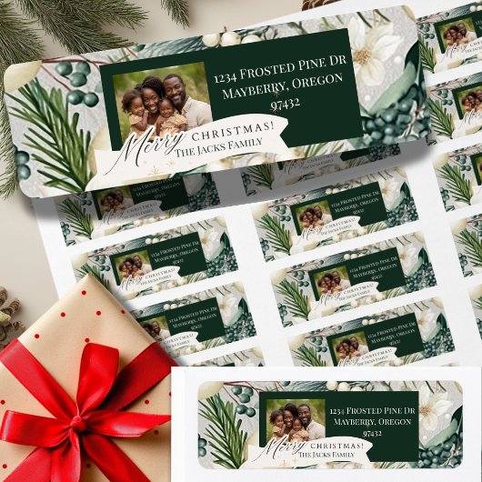  Pine Ivory Blue Christmas Retouradres Etiket