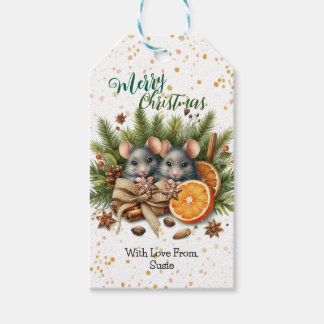 Pine jute en Kerstmuizen Kerst  Cadeaulabel
