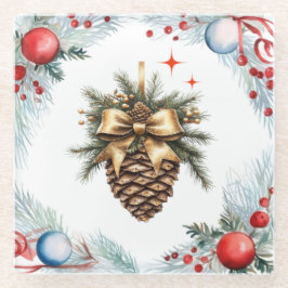Pine kegel omgeven door krans en Ornamenten Glazen Onderzetter