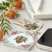 Pine kegel omgeven door krans en Ornamenten Sleutelhanger (Voorkant Rechts)