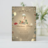 Pine kegels, Branches, Santa Hat Champagne Kerstmi Kaart (Staand voorkant)