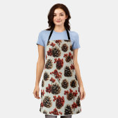 Pine kegels en rode bessen winterpatroon schort (Gedragen)