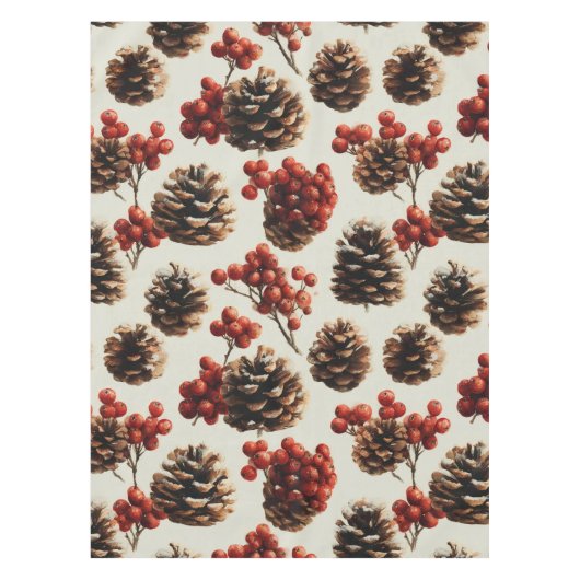 Pine kegels en rode bessen winterpatroon tafelkleed (Voorkant)