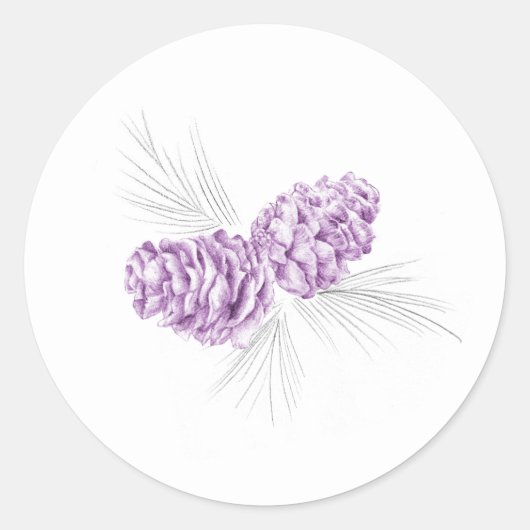 Pine kegels paarse grijze winter bruiloft sticker (Voorkant)