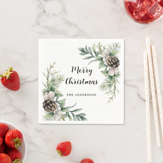 Pine kegels wit groen kerstfeest servet (Insitu)