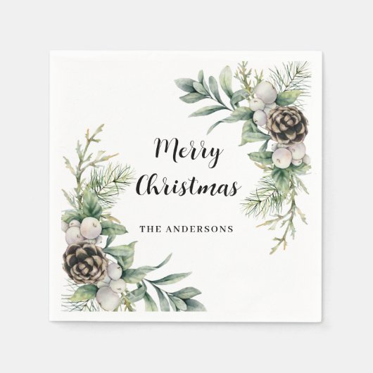 Pine kegels wit groen kerstfeest servet (Voorkant)