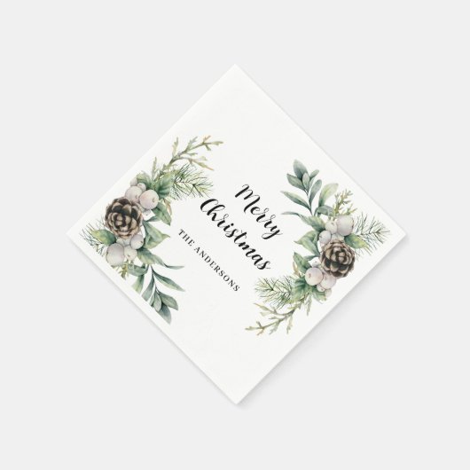 Pine kegels wit groen kerstfeest servet (Hoek)