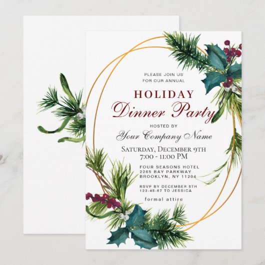 Pine-kerstfeestdag Dinner Party CORPORATE Kaart (Voorkant / Achterkant)