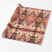 Pine Kone Fir Kaleidoscopic Design Peach roze Cadeaupapier (Uitgerold)