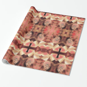 Pine Kone Fir Kaleidoscopic Design Peach roze Cadeaupapier