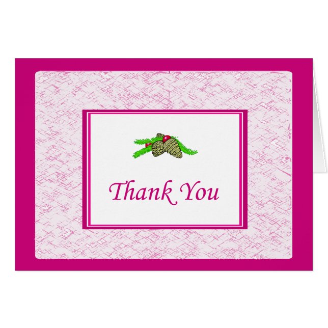 Pine Kone Hartelijk dank voor kaart met roze rand (Voorkant Horizontaal)