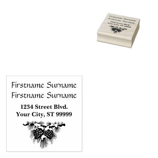 Pine Kone Kerstmis Adres Rubber Stempel (Gestempeld)