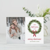 Pine krans 3 foto | Kerstbrief Feestdagenkaart (Staand voorkant)