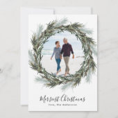 Pine krans kerst een foto feestdagenkaart (Voorkant)