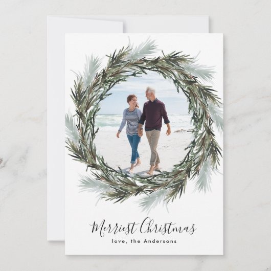 Pine krans kerst een foto feestdagenkaart (Voorkant)