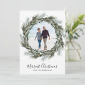 Pine krans kerst een foto feestdagenkaart (Staand voorkant)