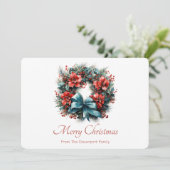 Pine krans met Holly Christmas Feestdagenkaart (Staand voorkant)