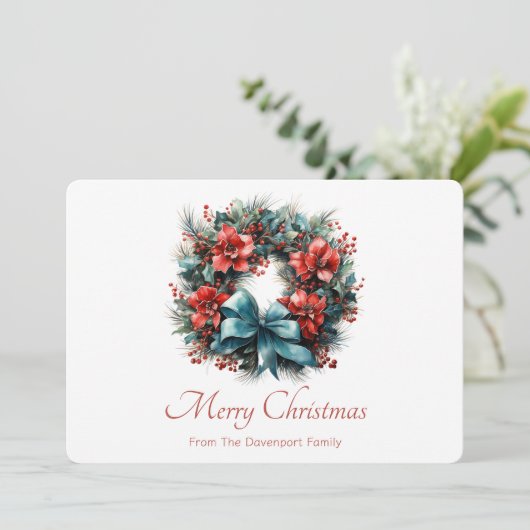 Pine krans met Holly Christmas Feestdagenkaart (Staand voorkant)