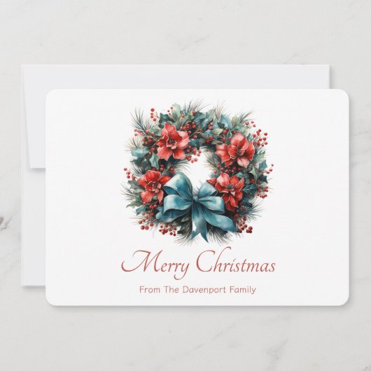 Pine krans met Holly Christmas Feestdagenkaart (Voorkant)