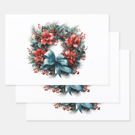 Pine krans met Holly Christmas Inpakpapier Vel (Set)