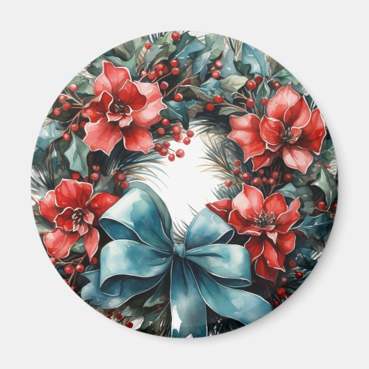 Pine krans met Holly Christmas Magneet (Voorkant)