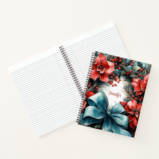 Pine krans met Holly Christmas Notitieboek (Binnen)