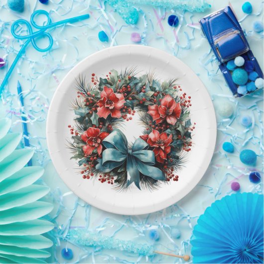 Pine krans met Holly Christmas Papieren Bordje (Feest)