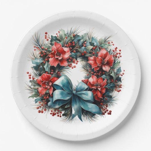 Pine krans met Holly Christmas Papieren Bordje (Voorkant)