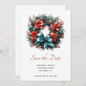 Pine krans met Holly Christmas Save The Date (Voorkant / Achterkant)