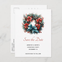 Pine krans met Holly Christmas Save the Date Uitnodiging Briefkaart
