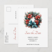 Pine krans met Holly Christmas Save the Date Uitnodiging Briefkaart (Voorkant / Achterkant)