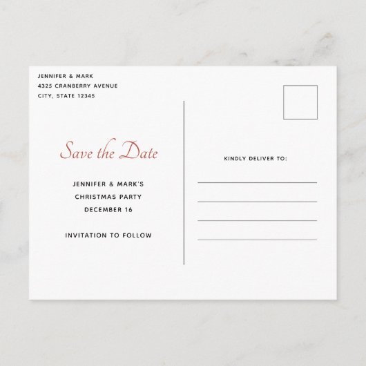 Pine krans met Holly Christmas Save the Date Uitnodiging Briefkaart (Achterkant)