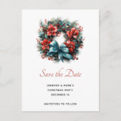 Pine krans met Holly Christmas Save the Date Uitnodiging Briefkaart (Voorkant)