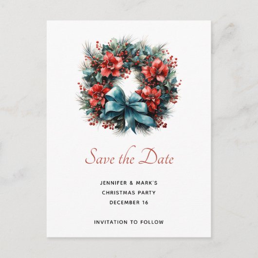 Pine krans met Holly Christmas Save the Date Uitnodiging Briefkaart (Voorkant)