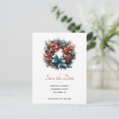 Pine krans met Holly Christmas Save the Date Uitnodiging Briefkaart (Staand voorkant)