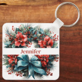 Pine krans met Holly Christmas Sleutelhanger (Achterkant)