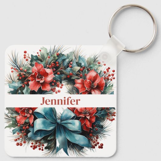 Pine krans met Holly Christmas Sleutelhanger (Achterkant)