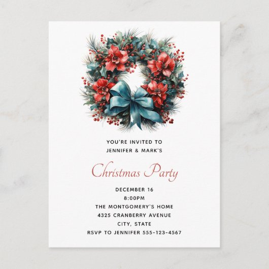 Pine krans met Holly Christmas Uitnodiging Briefkaart (Voorkant)