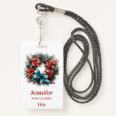 Pine krans met Holly feestelijke kerst Badge (Achterkant met draagriem)