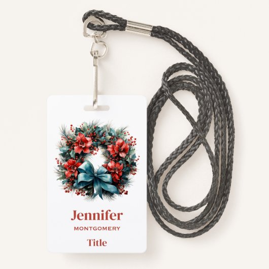 Pine krans met Holly feestelijke kerst Badge (Voorkant met draagriem)
