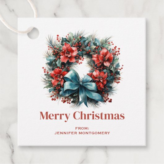 Pine krans met Holly feestelijke kerst Bedankjes Labels (Voorkant)