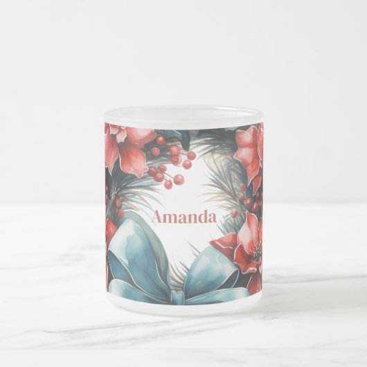 Pine krans met Holly feestelijke kerst Matglas Koffiemok (Center)