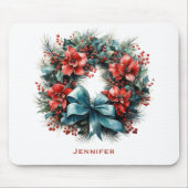 Pine krans met Holly feestelijke kerst Muismat (Voorkant)