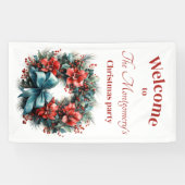 Pine krans met Holly feestelijke kerst Spandoek (Horizontaal)