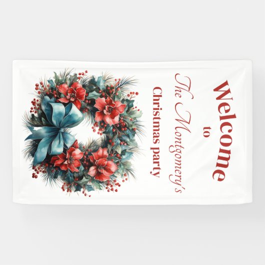Pine krans met Holly feestelijke kerst Spandoek (Horizontaal)