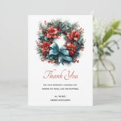 Pine krans met Holly Kerstmis Dank U Bedankkaart (Staand voorkant)