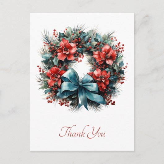 Pine krans met Holly Kerstmis Dank U Briefkaart (Voorkant)