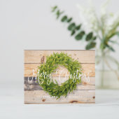 Pine krans op hout | Prettige kerstgroet Feestdagenkaart (Staand voorkant)