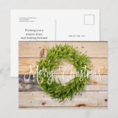Pine krans op hout | Prettige kerstgroet Feestdagenkaart (Voorkant / Achterkant)