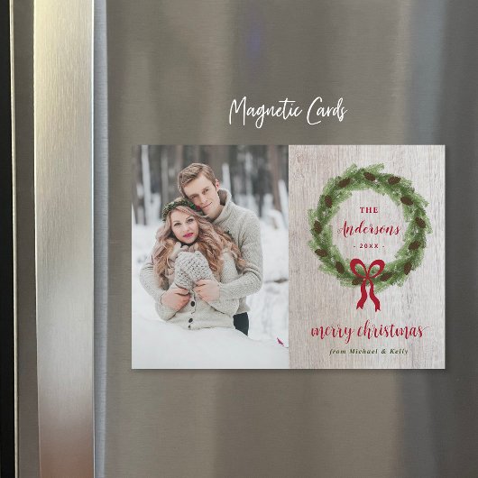 Pine krans Vrolijk Kerstmis Magnetische Fotokaart